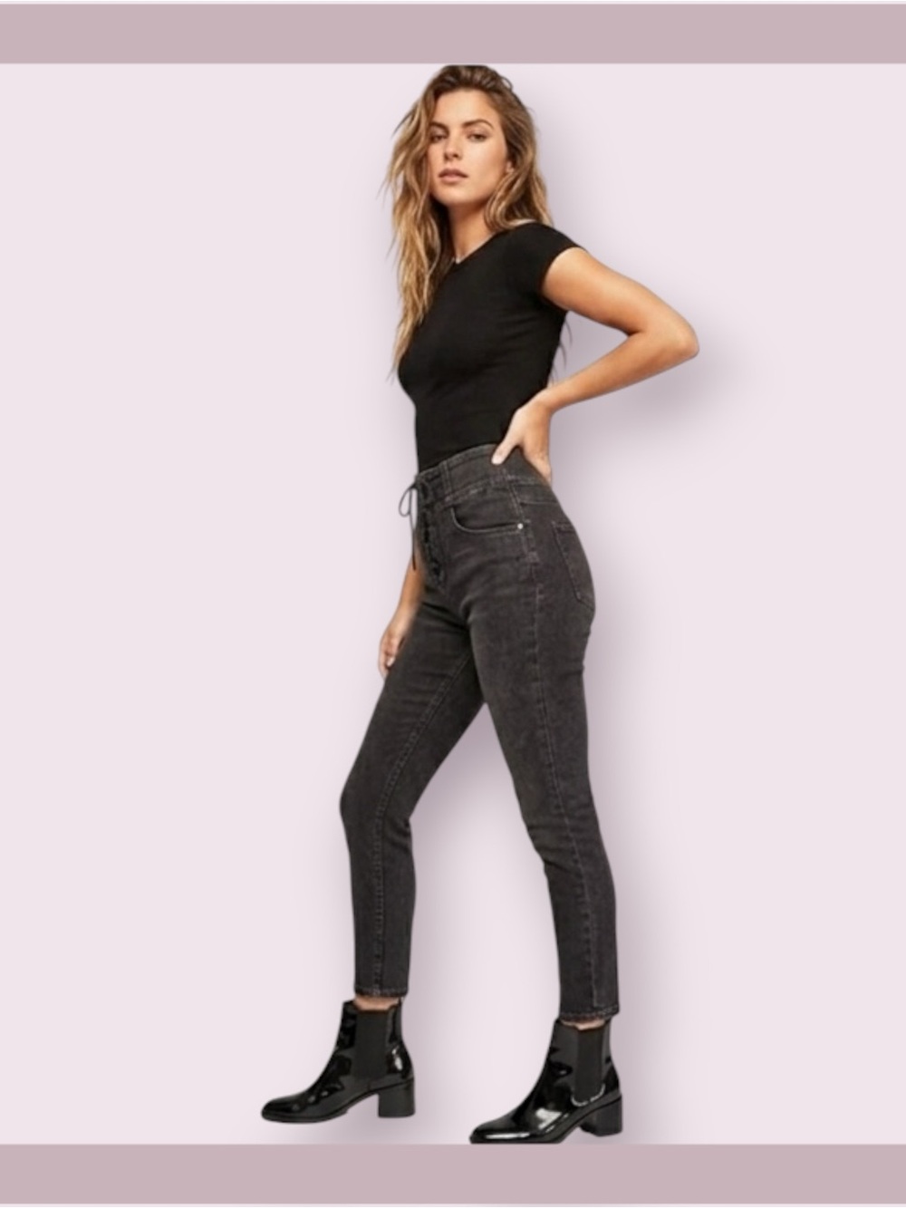We The Free / Free People Curvy Lovers Knot Lace Up High Rise Skinny Jeans - Picture 2 of 9